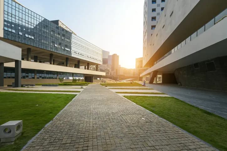 Modern education campus with landscaped grounds