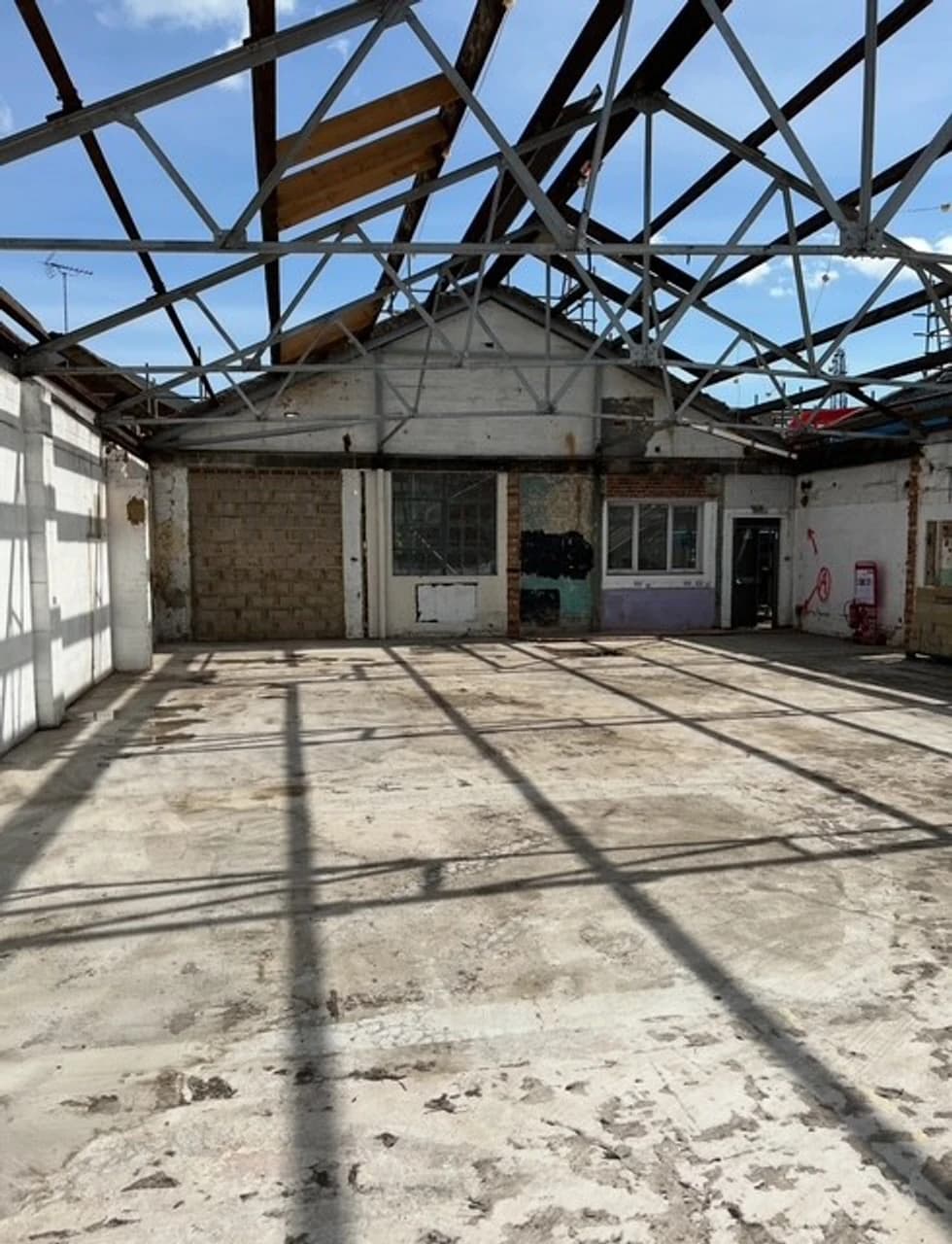 Disused industrial shell before the commercial redevelopment
