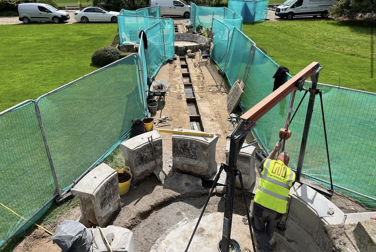Heritage reinstatement works in progress on the Englefield Garden rill