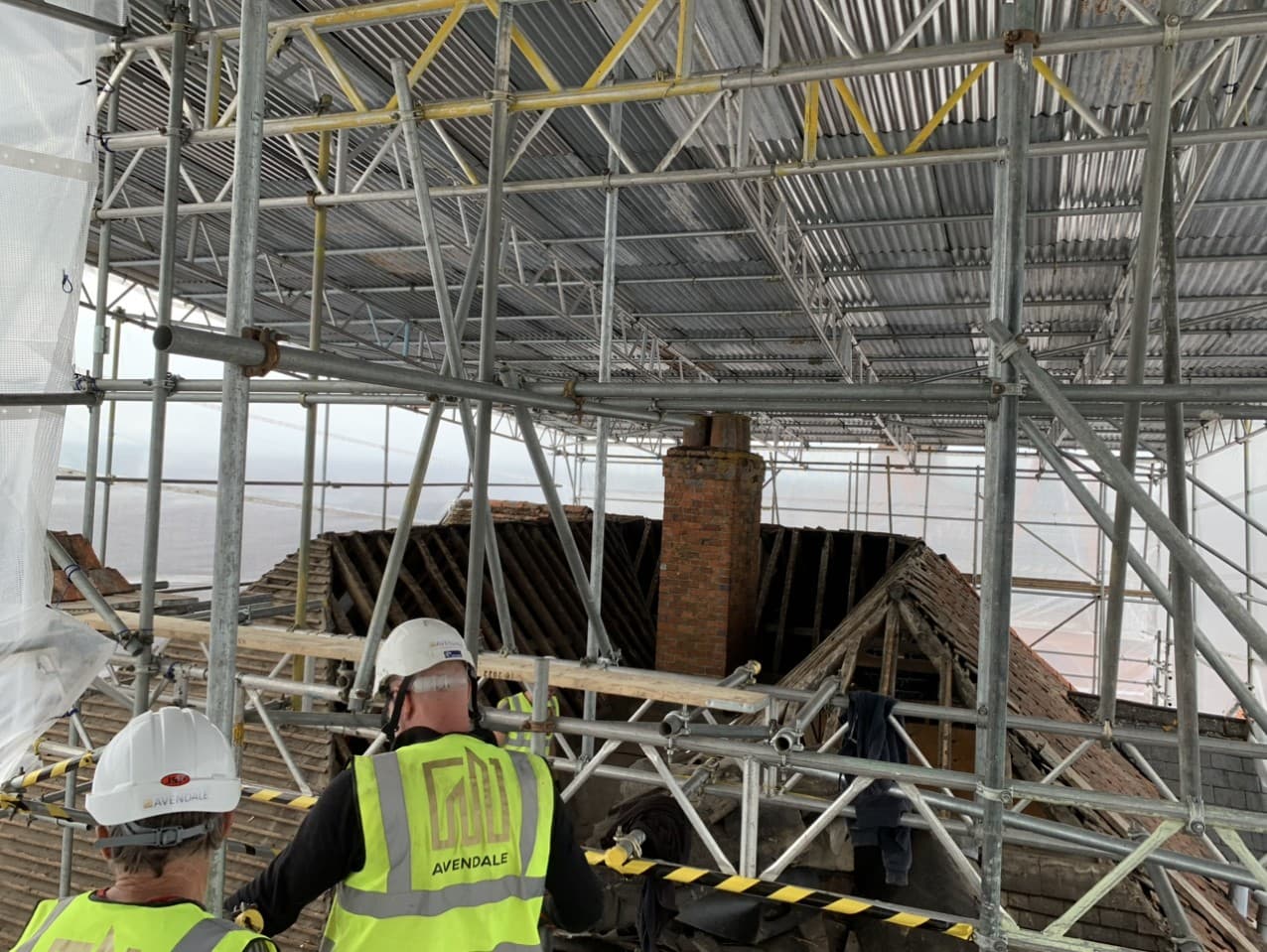 Avendale team working beneath the temporary roof at Market Place